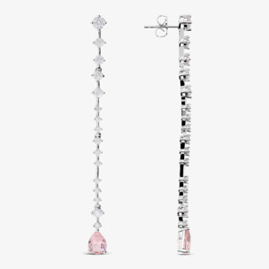 Orecchini Pendenti a Filo con Cubic Zirconia e Drop Rosa