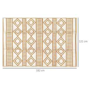 Tapis d'extérieur réversible imperméable motifs géométriques - dim. 121L x 182l cm - PP marron crème