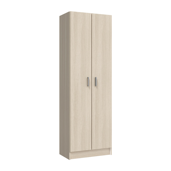 Armadio multiuso Salem, Mobile ausiliario a 2 ante, Portascarpe con 3 ripiani, Scarpiera alta moderna, cm 59x37h180, Rovere