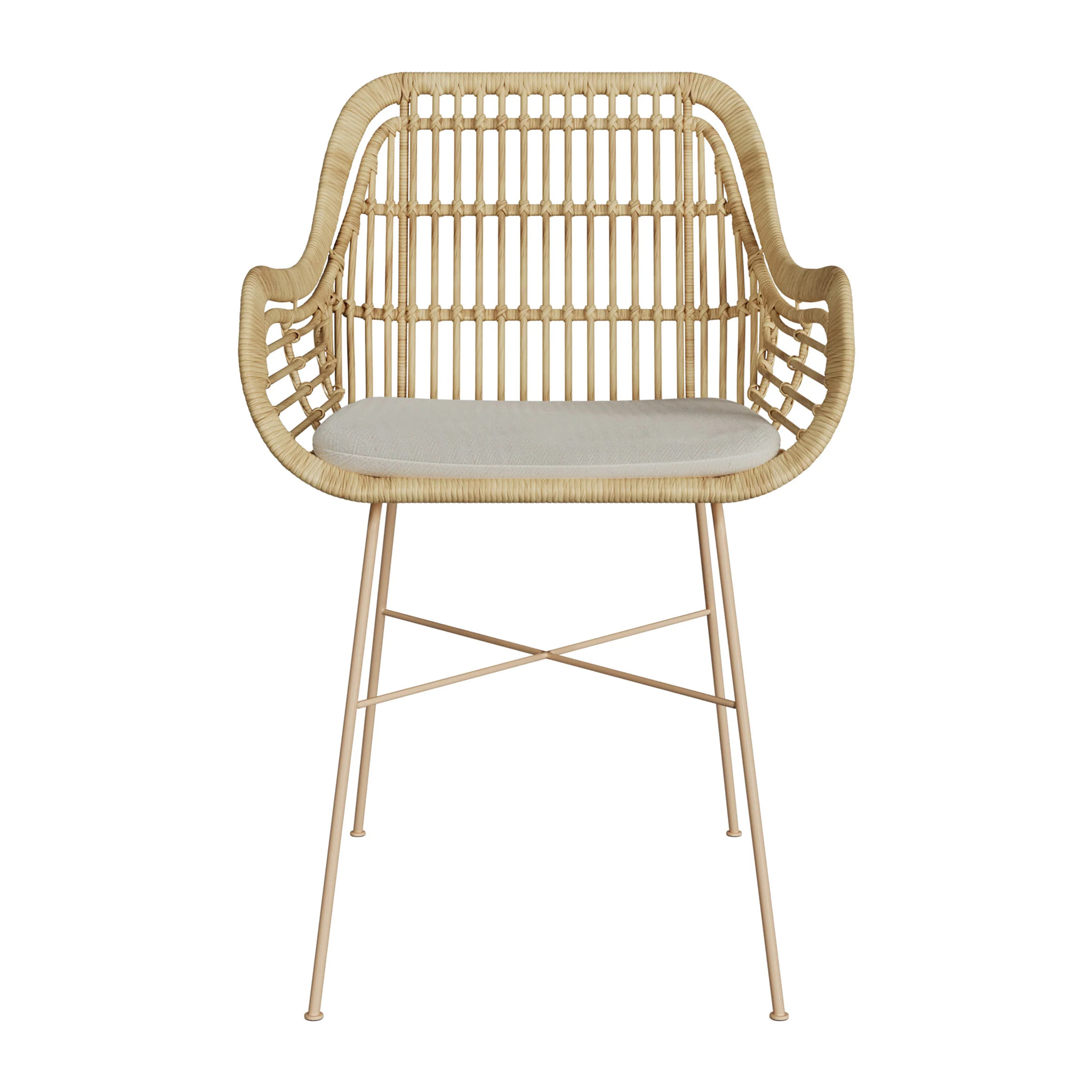Chaise en rotin, coussin en tissu et pieds en métal beige - Chiloe