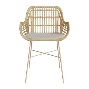 Chaise en rotin, coussin en tissu et pieds en métal beige - Chiloe