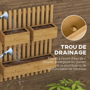 Jardinière murale avec treillis - lot de 3 jardinières murales - dim. 60L x 16l x 80H cm - bois sapin carbonisé