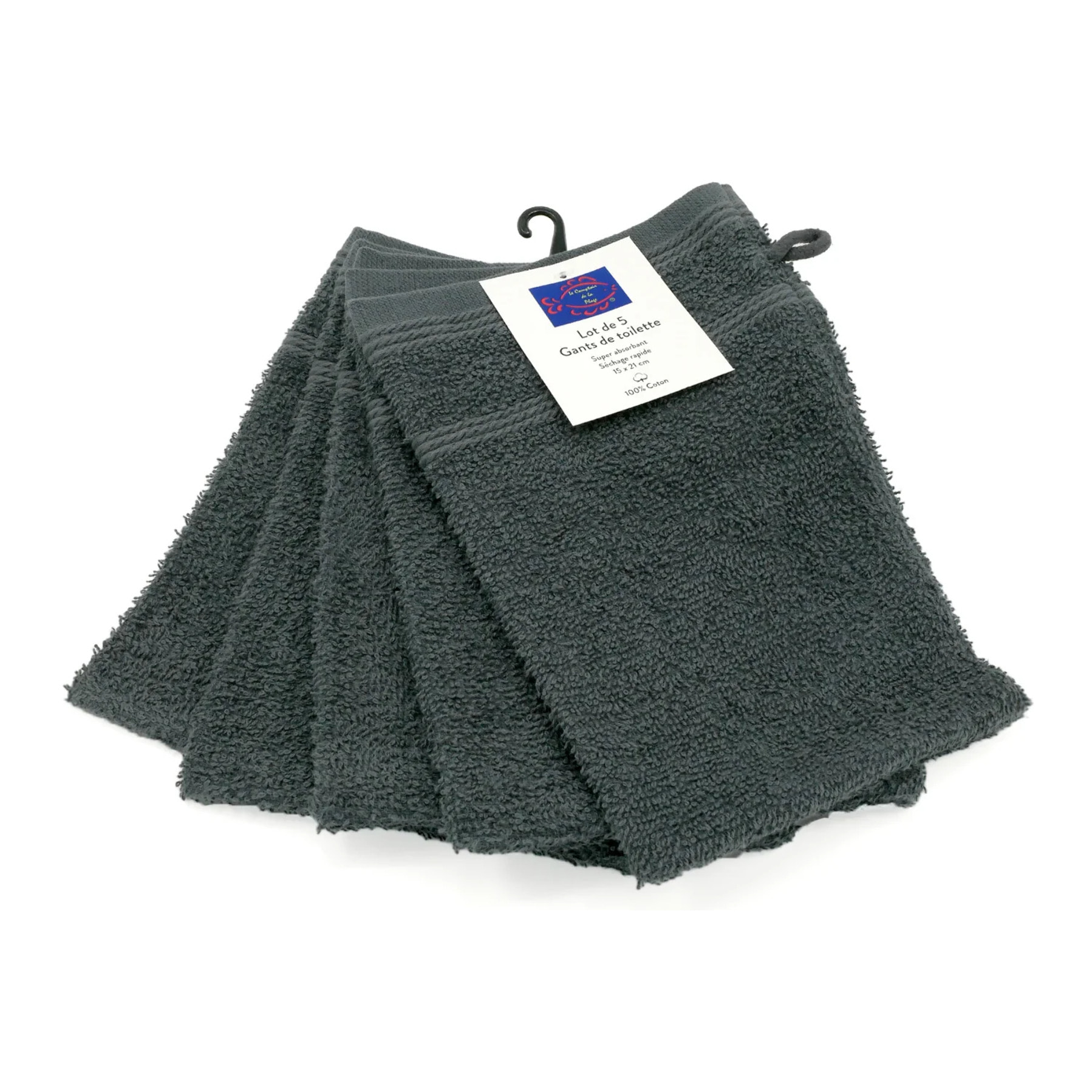 Lot de 5 gants de toilette 15x21cm - Anthracite