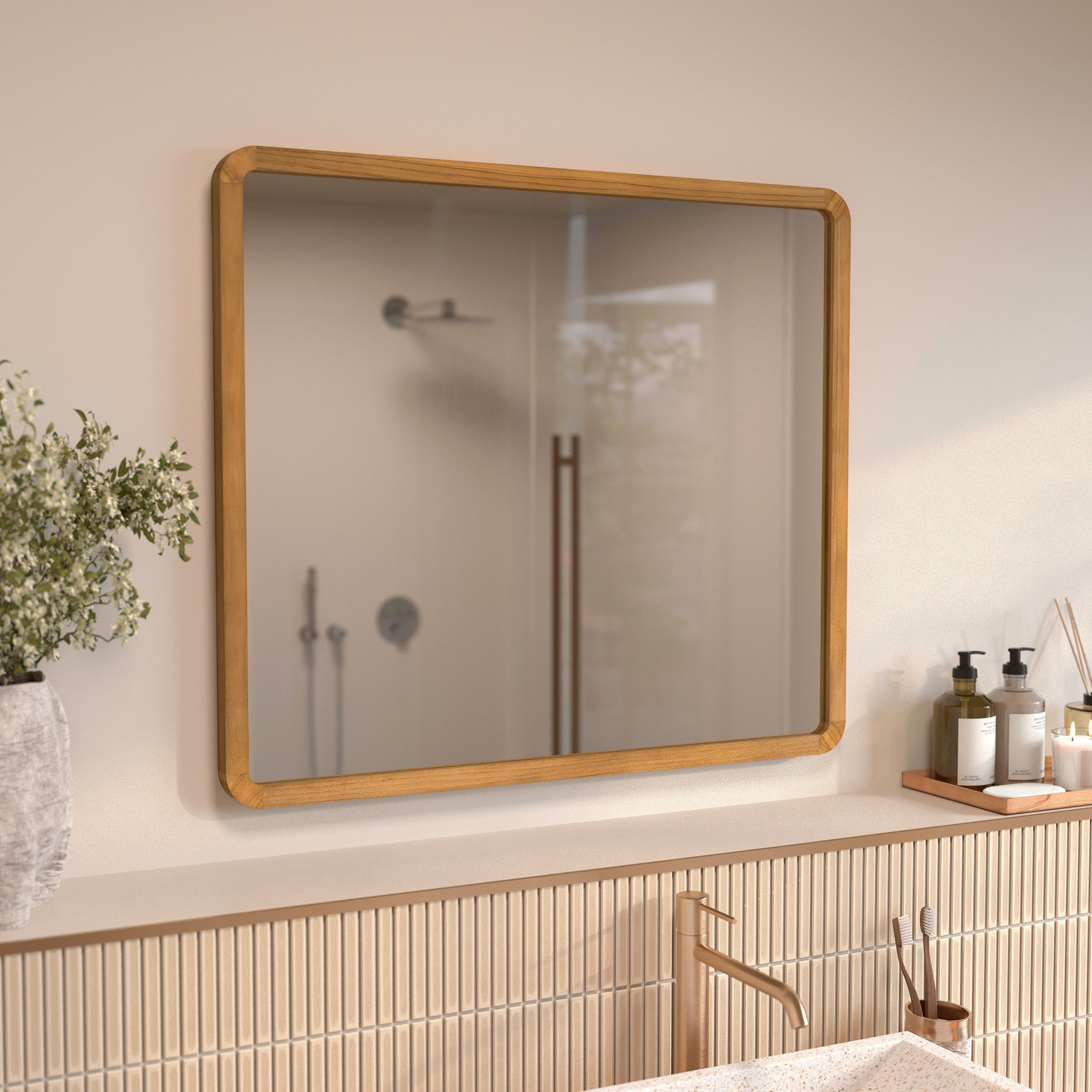 Miroir mural de salle de bain en bois de teck - Vea