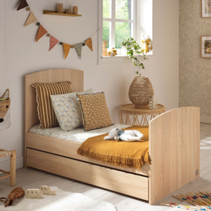Chambre bébé trio: Lit bébé 70x140 évolutif, commode à langer 3 tiroirs et armoire 2 portes décor bois chêne