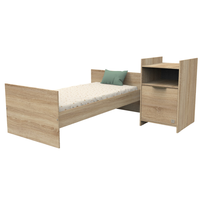 Lit combiné 120x60 évolutif en 90x190 avec porte décor chêne doré