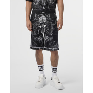 PHILIPP PLEIN Silk Bowling Shorts All-Over Tattoo