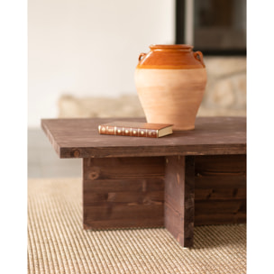 Mesa de centro cuadrada de madera maciza en tono nogal de 80x80cm Alto: 33.2 Largo: 80 Ancho: 80