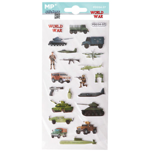 PACK 24 Uds. PEGATINAS STICKERS RELIEVE DISEÑO GUERRA MUNDIAL