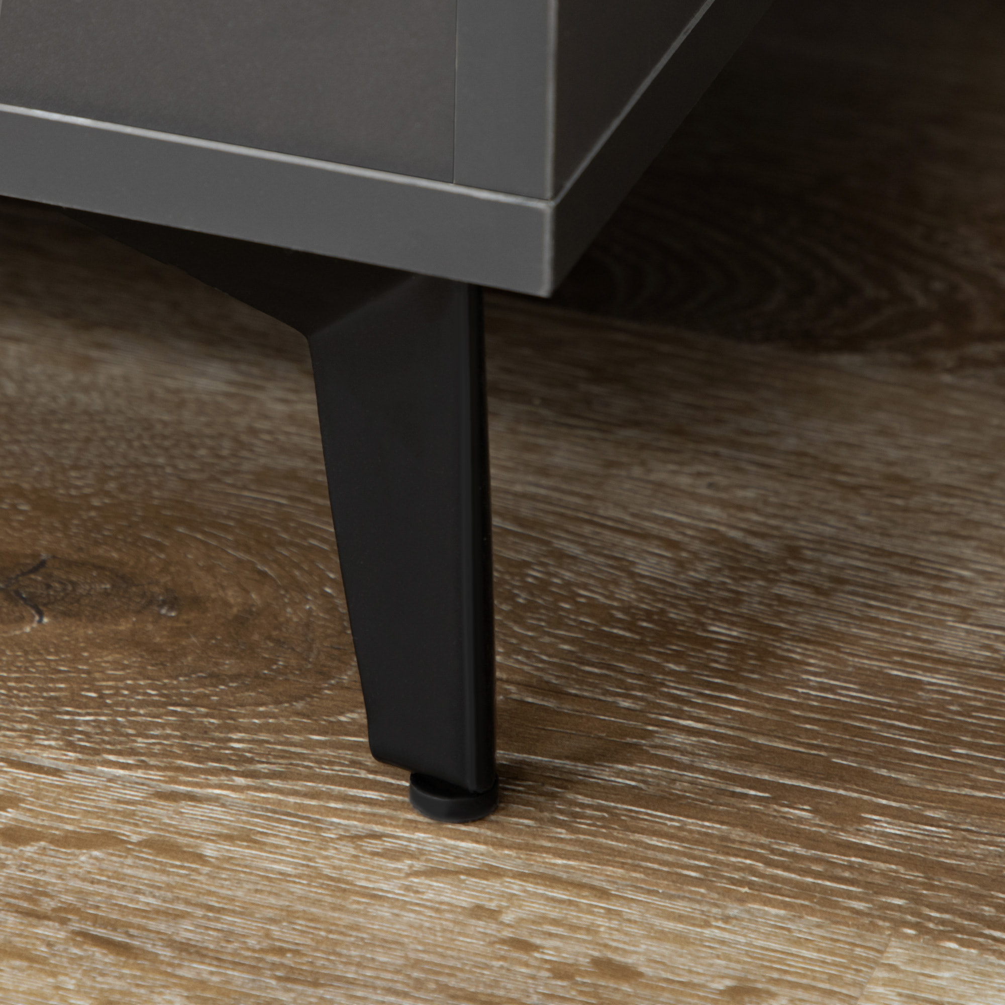 Buffet haut design industriel multi-rangement - porte avec étagère, tiroir, 3 niches - piètement métal noir MDF gris