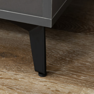 Buffet haut design industriel multi-rangement - porte avec étagère, tiroir, 3 niches - piètement métal noir MDF gris