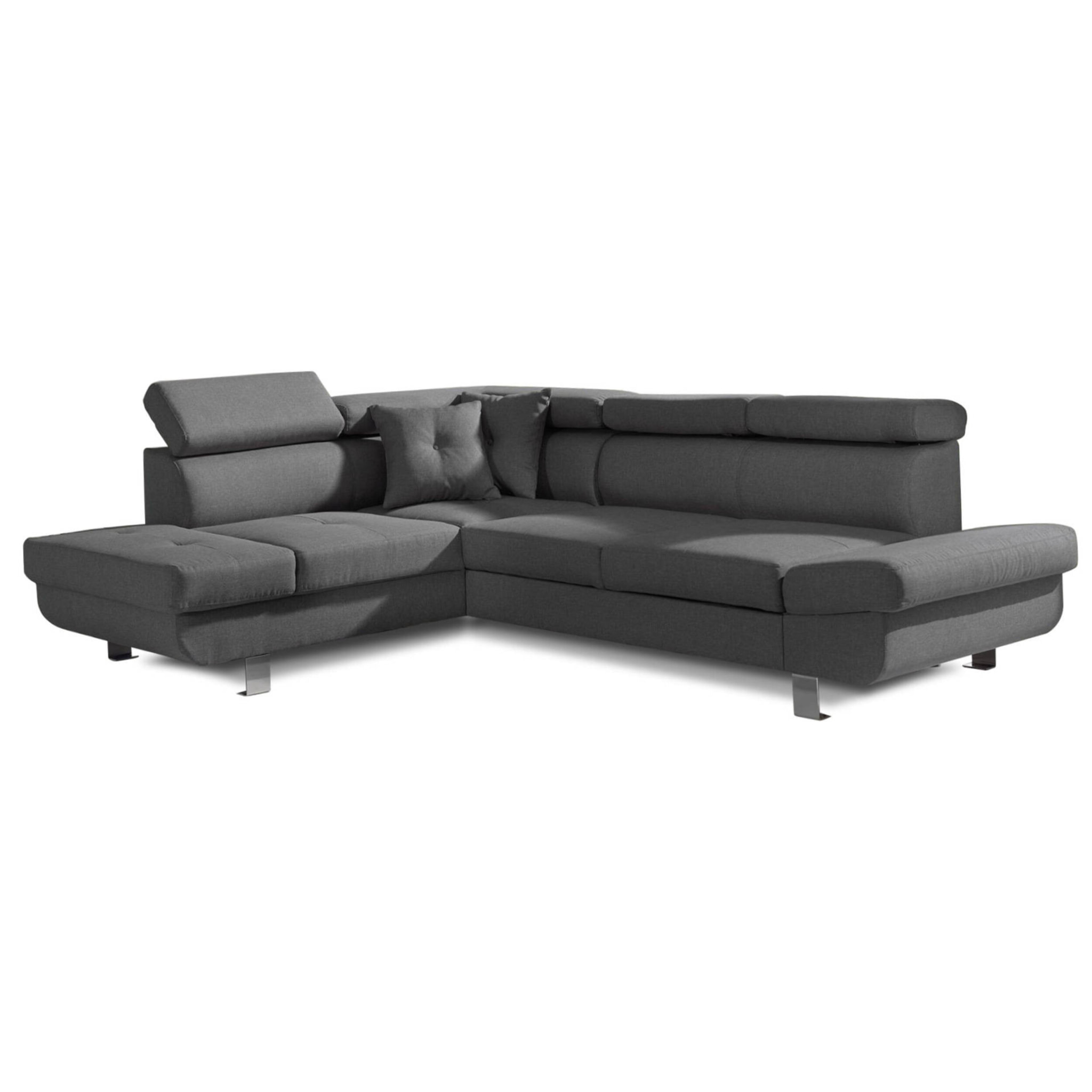 Lisbona - Canapé d'angle gauche convertible - 5 places - avec têtières - Gris foncé