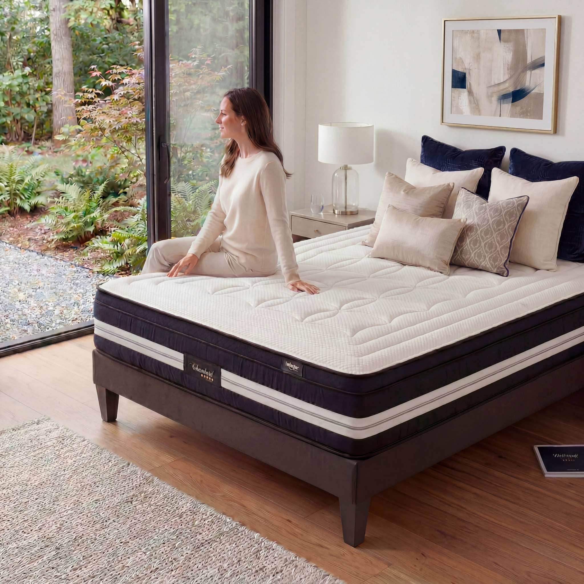 Ensemble Matelas Hybride Chambord & Sommier KIT15, 32 cm, Micro-Ressorts et Mémoire de Forme, Technologie Tri-Lattes, Soutien Ferme