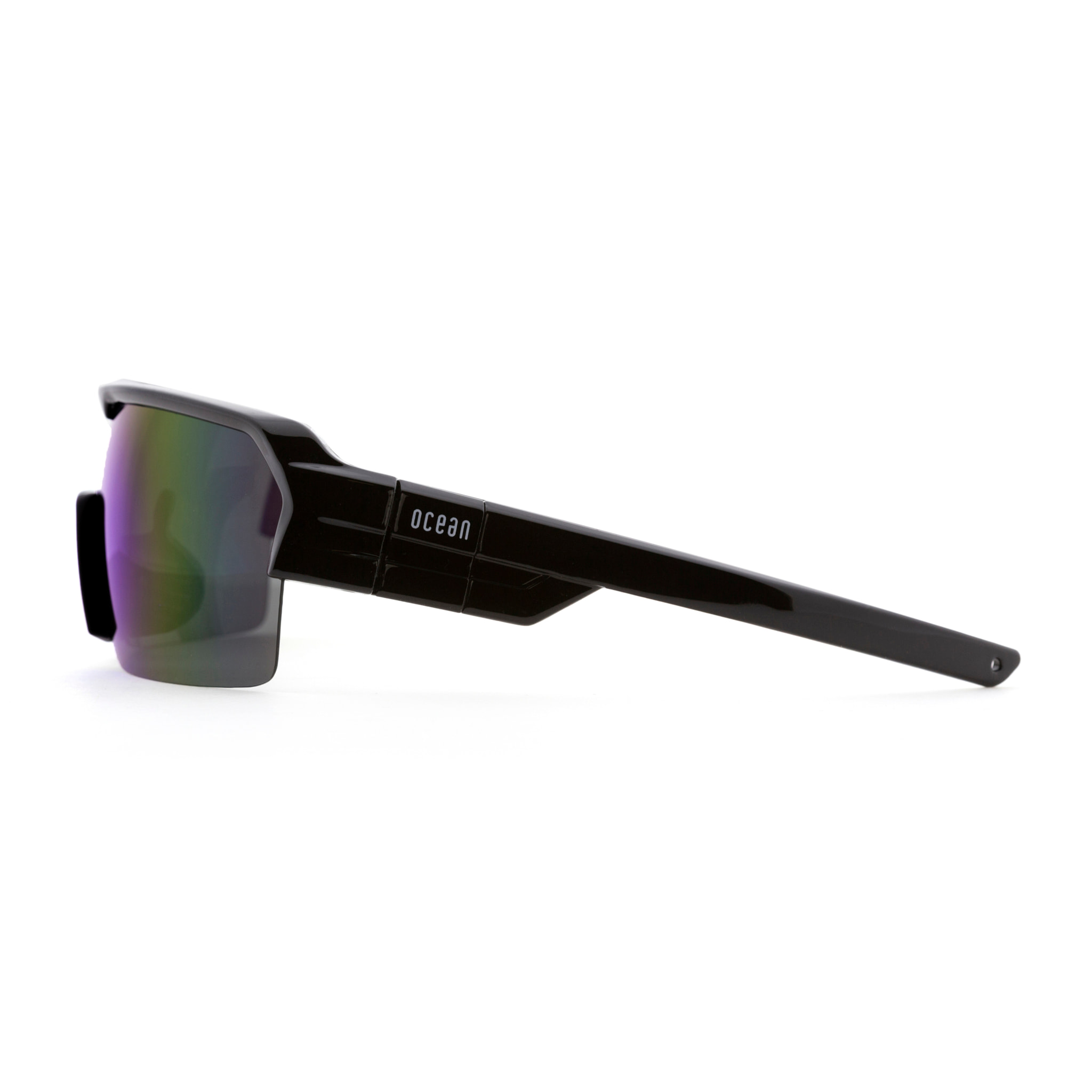Gafas de deportes acuáticos OCEAN RACE - Negro brillante / Revo azul con almohadillas con lente puntas azules