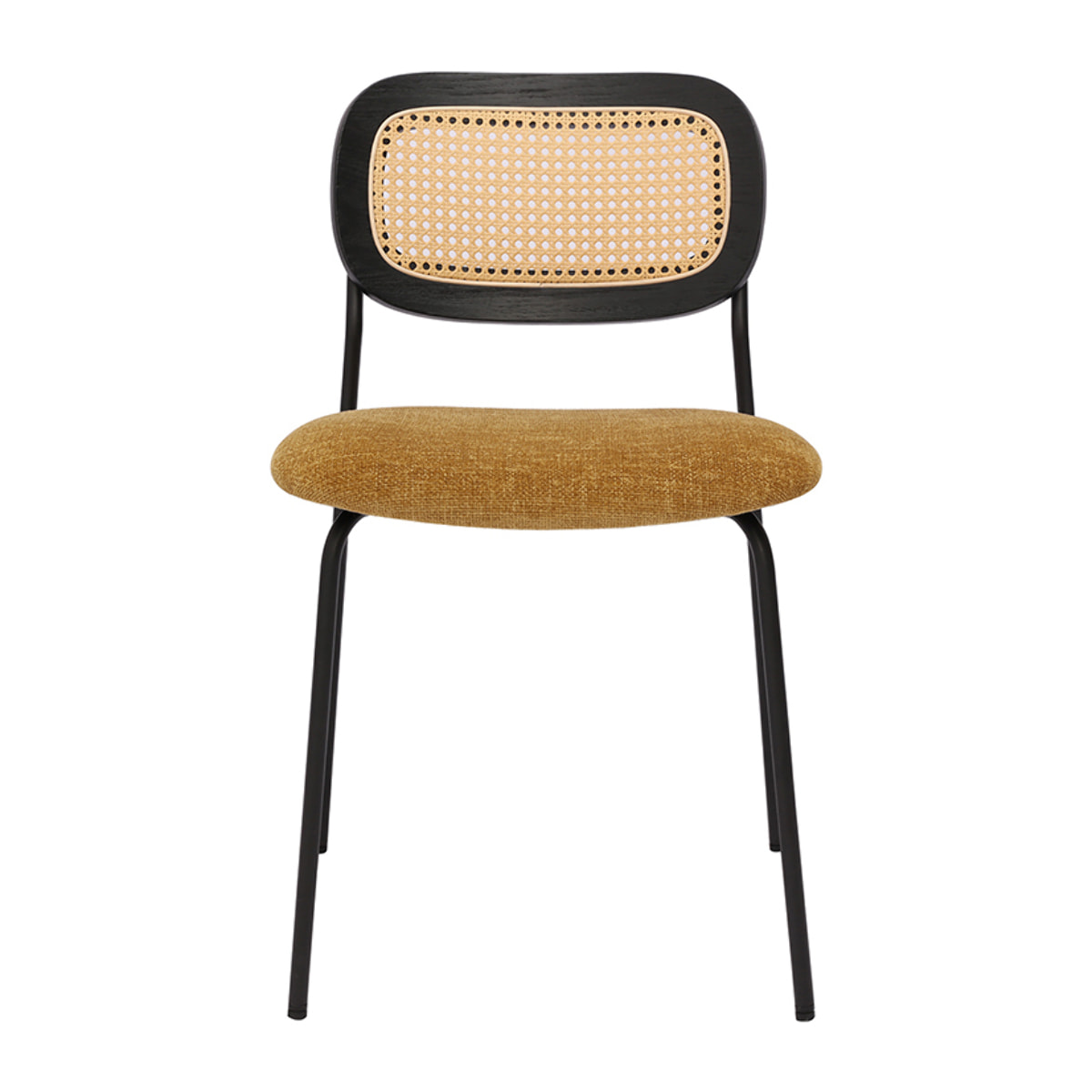 Chaises design en tissu effet velours texturé bronze, métal noir et cannage rotin (lot de 2) MIRANDA