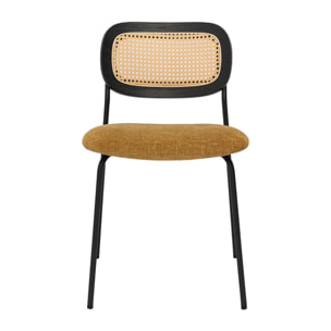 Chaises design en tissu effet velours texturé bronze, métal noir et cannage rotin (lot de 2) MIRANDA