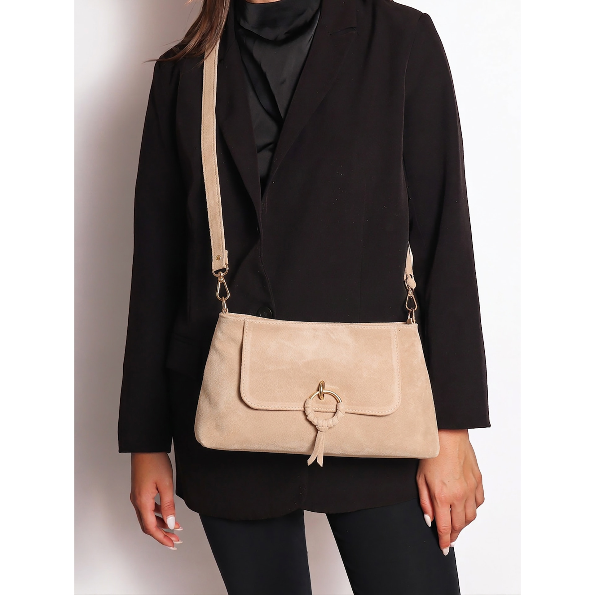 Borsa a mano da donna Made in Italy - Modello Celeste Pro - Pelle scamosciata - 30.0 x 17.0 x 9.0 cm
