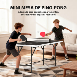 Mini Mesa de Ping Pong Plegable 152x76x70 cm, Mesa de Ping Pong Exterior con Red, 2 Raquetas y 3 Pelotas, Fácil de Transportar, Estable, para Interior y Exterior, Negro