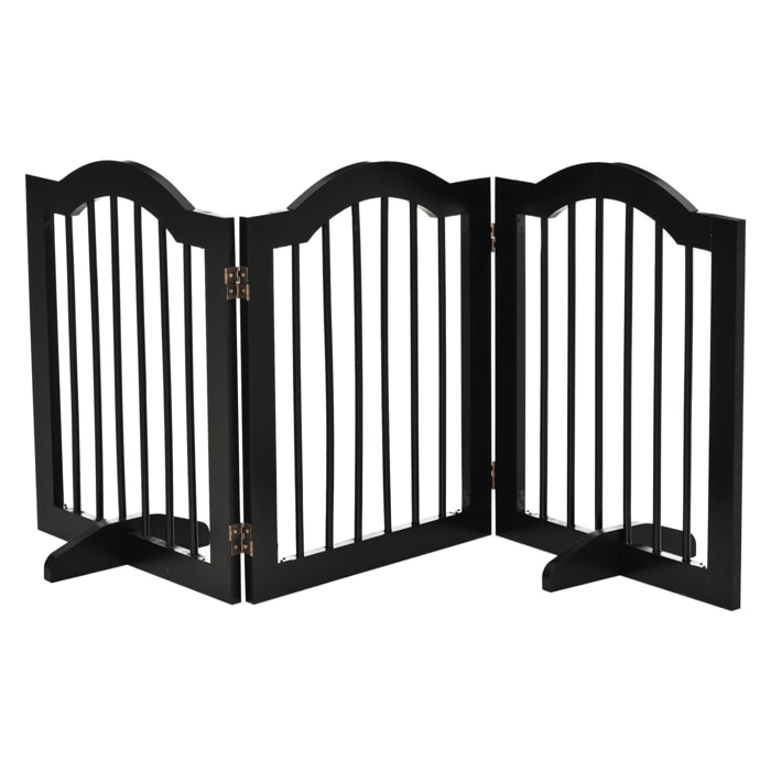 Barrière de sécurité barrière modulable pliable pour animaux de compagnie - piètement support - dim. 154,5L x 61H cm - MDF bois noir