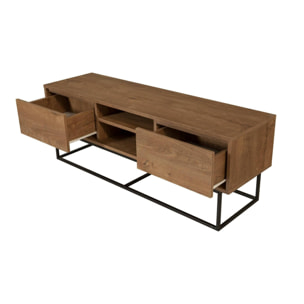 Mobile porta TV Dpicon, Credenza da soggiorno, Armadio basso per TV, Base parete attrezzata, 140x40h50 cm, Noce e Nero