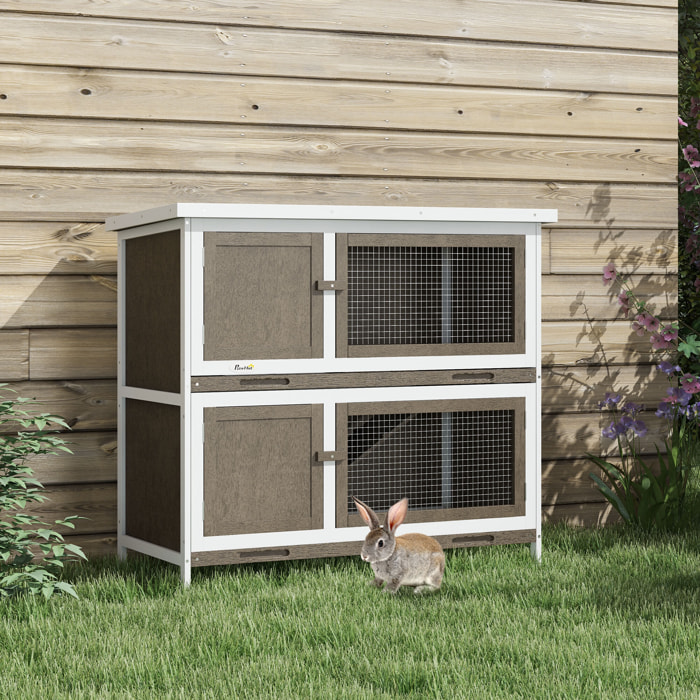 Conejera de Madera Jaula para Conejos de 2 Pisos 97x44x91 cm con Techo Asfáltico Puertas con Pestillo Bandejas Extraíbles y Rampa para 2 Conejos Marrón