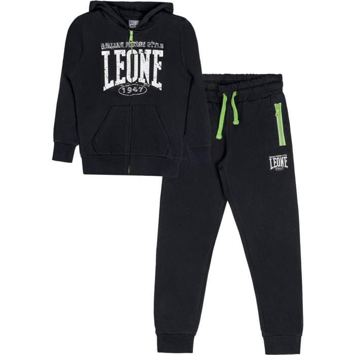 Tuta da bambino in cotone non garzato con cappuccio e zip Leone Boxing