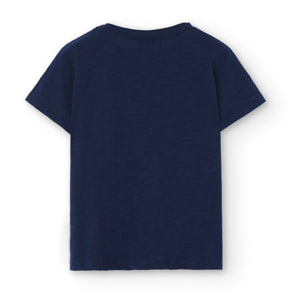 Camiseta flamÃ© niÃ±a, algodÃ³n, estampado, azul marino