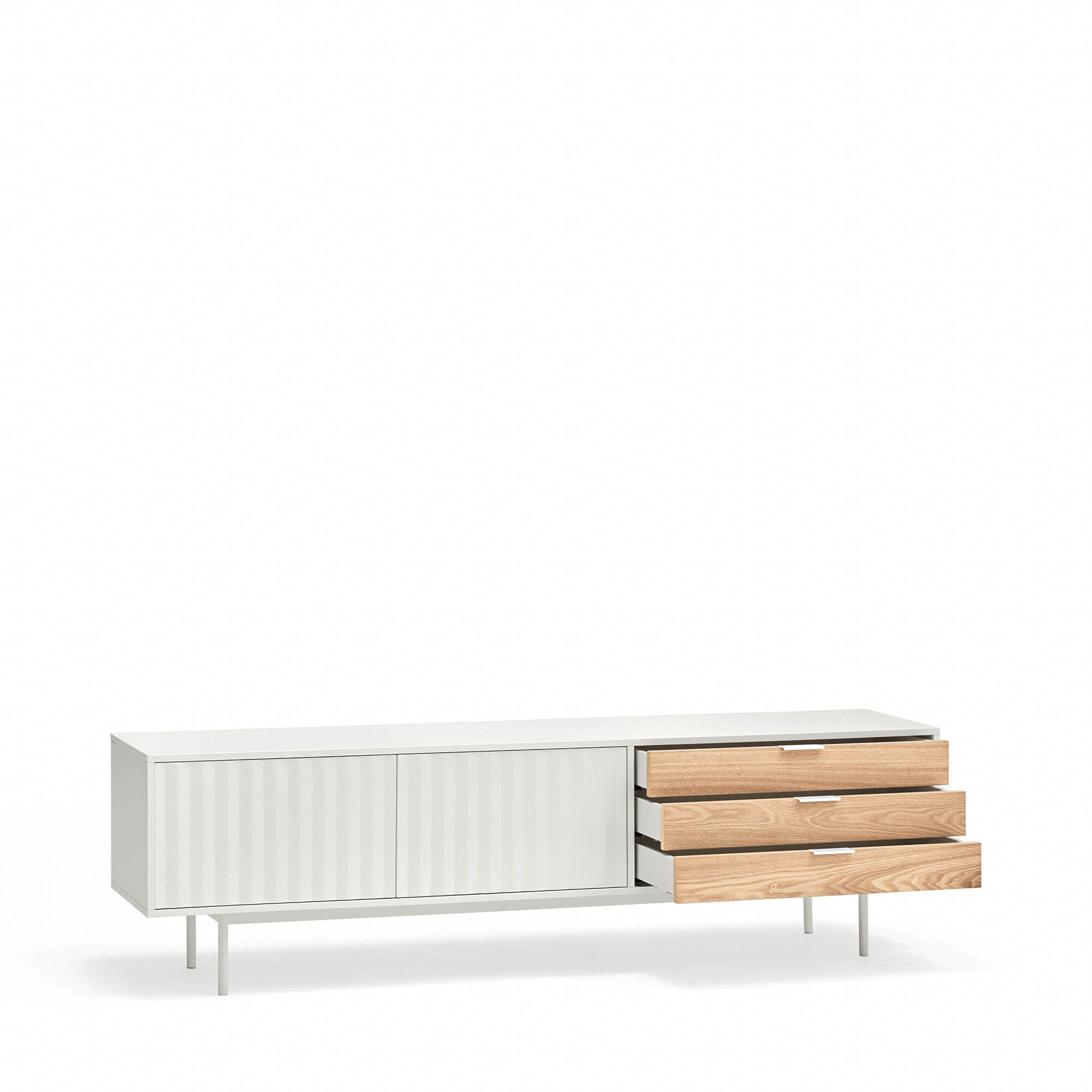 Mueble de televisión Sierra 2 puertas y 3 cajones blanco y roble