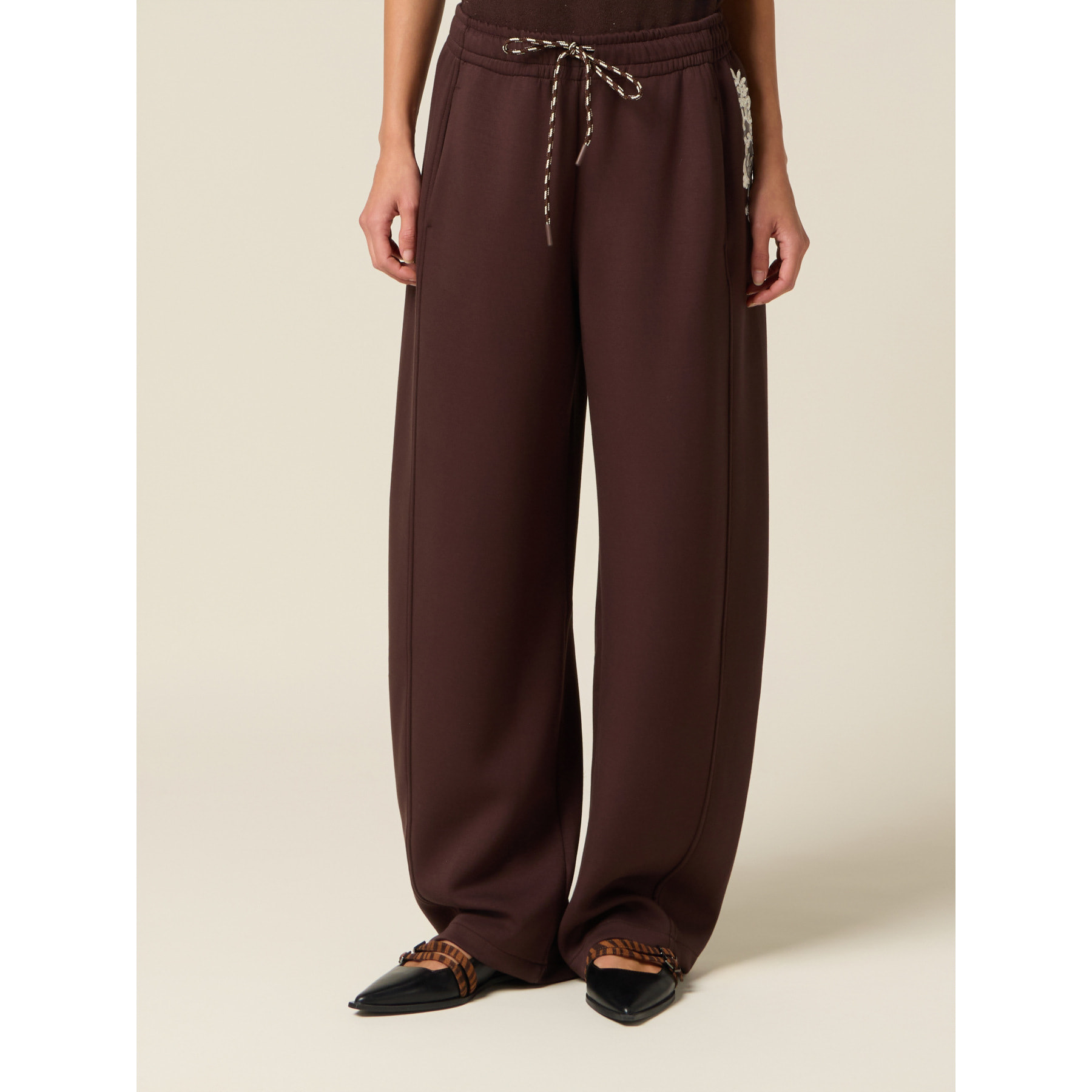 Oltre - Joggers soft touch con patch in pizzo - Marrone