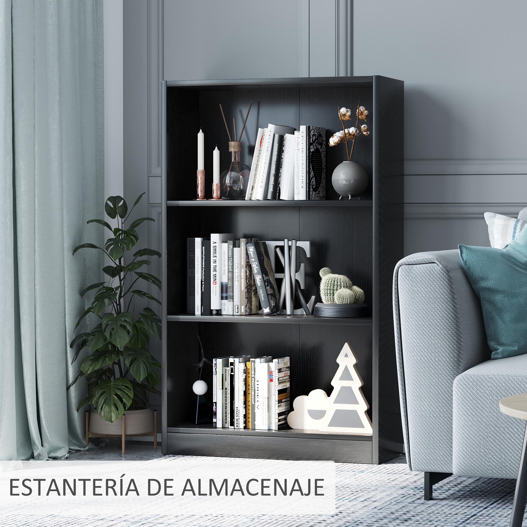 HOMCOM Estantería Librería con 3 Compartimentos de Almacenaje Libros CDs Plantas para Salón Estudio Dormitorio 62,2x24x102,4 cm Negro