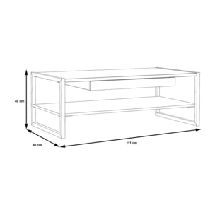 Table basse industrielle effet bois & métal 1 tiroir L110cm - BUDDY