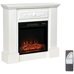 Chimenea Eléctrica 1800W Chimenea Decorativa con Efecto de Llama Mando a Distancia Temporizador Protección Contra Sobrecalentamiento para Sala 30 m² Blanco