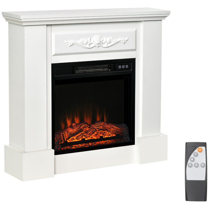 Chimenea Eléctrica 1800W Chimenea Decorativa con Efecto de Llama Mando a Distancia Temporizador Protección Contra Sobrecalentamiento para Sala 30 m² Blanco