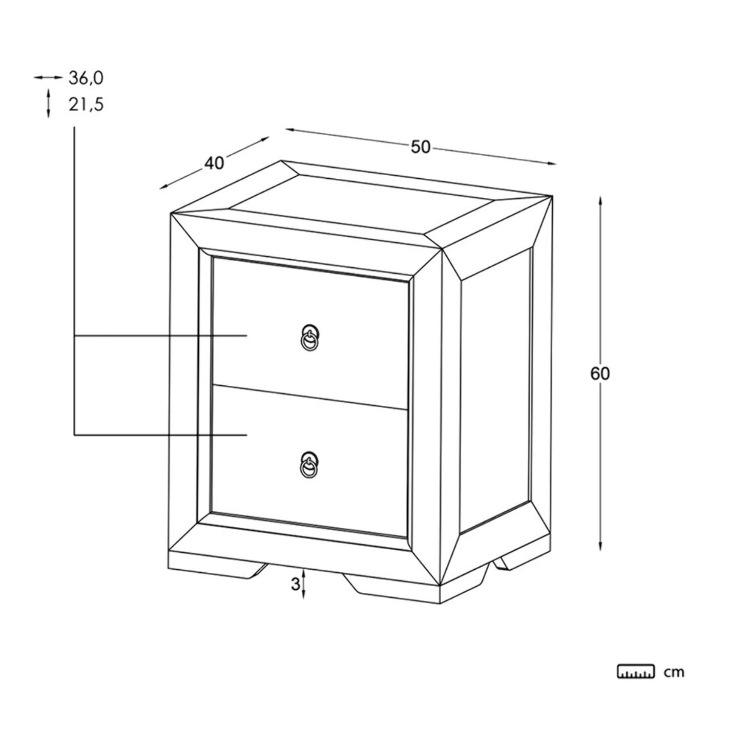 Table de chevet Oblak -bois massif d'araucaria-couleur blanc shabby 50 x 60 x 40 cm