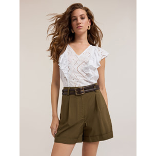 Motivi - Blusa de encaje inglés con volante - Blanco