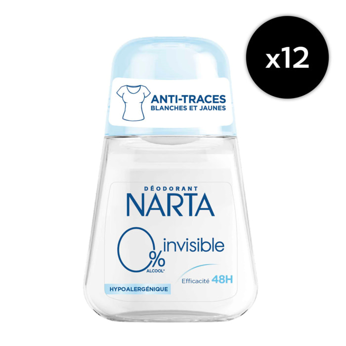 Lot de 12 - Narta Femme Déodorant Bille Invisible 0%