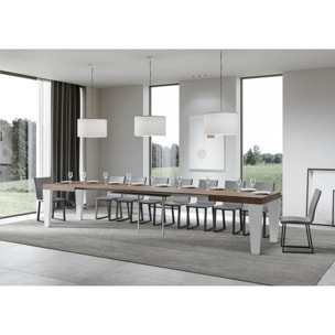 Mesa extensible 90x160/420 cm Spimbo Mix tapa Nogal patas Fresno Blanco