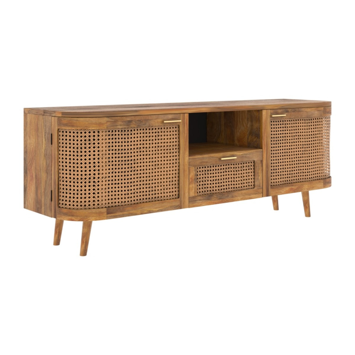 Meuble TV en bois de manguier et cannage 145 cm - Wava