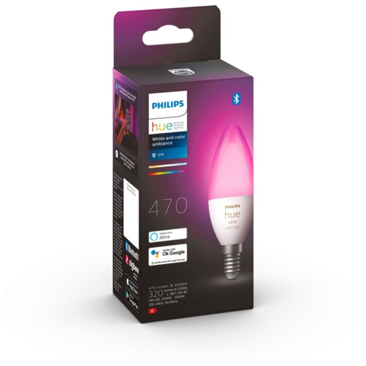 Ampoule LED connectée PHILIPS HUE E14 White&Color Ambiance Flamme