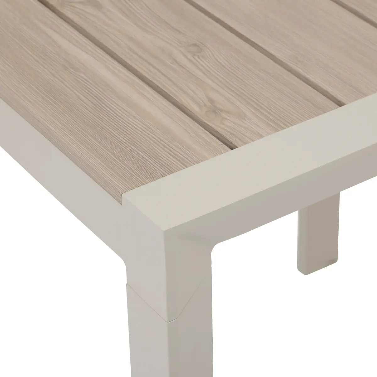 Table de jardin "Évasion" effet bois lin & argile 2 places lates en aluminium