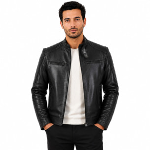 Giubbino in pelle di vitello nappa Nero-Slim Fit