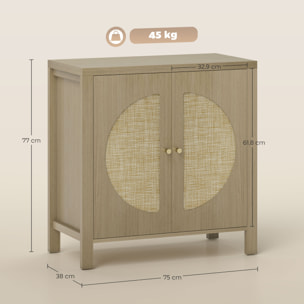 Rangement petit buffet 2 portes étagère style naturel rotin effet bois naturel taupe