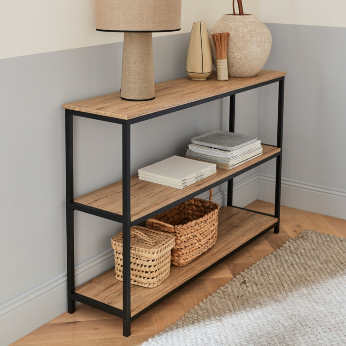 Étagère en métal noir et décor bois - Loft - bibliothèque 3 niveaux. 120x30x80cm