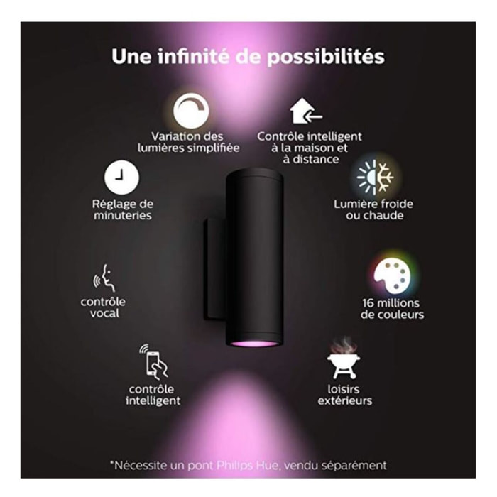 Applique murale PHILIPS HUE W&C APPEAR 8W ronde Noir