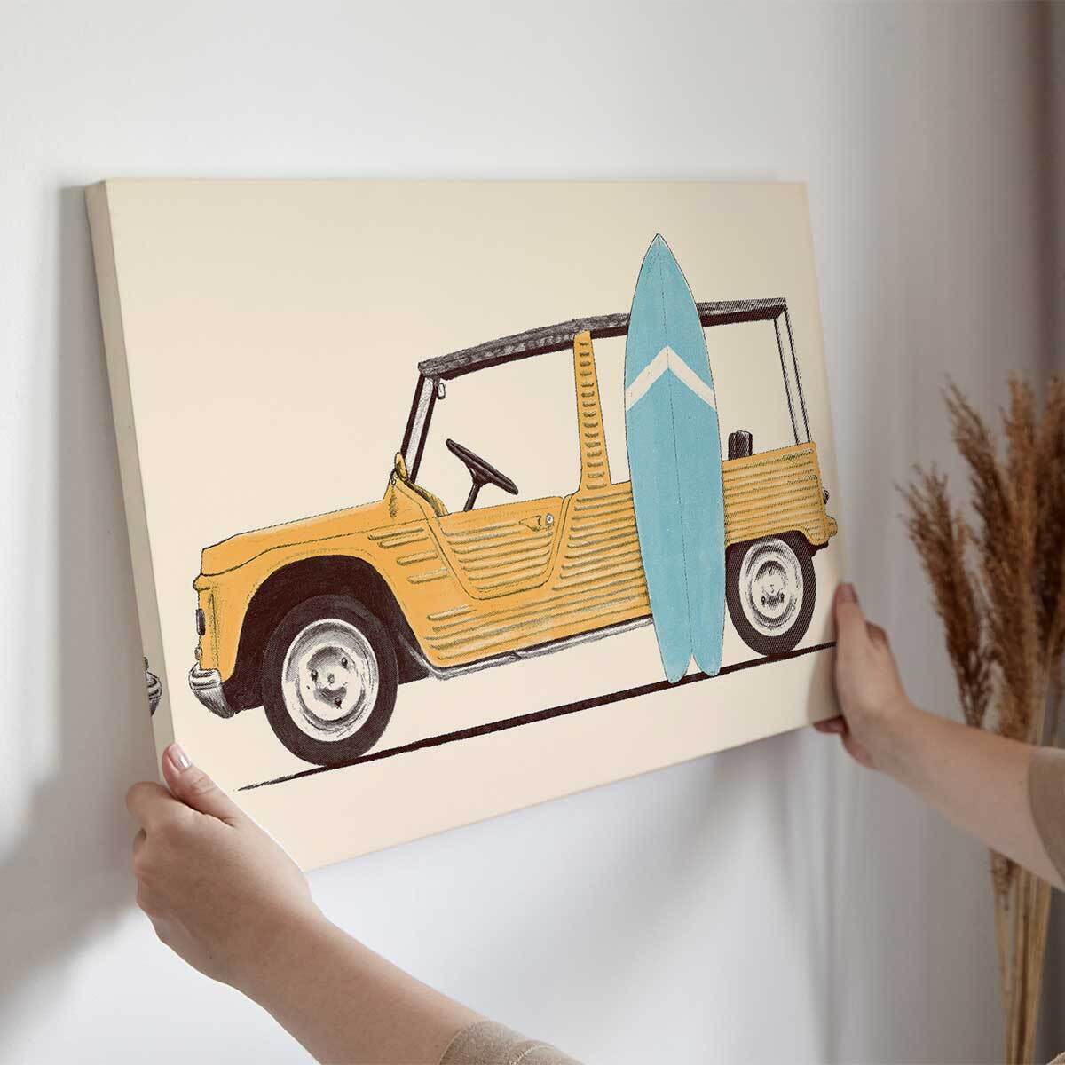 Tableau Voiture Mehari et planche de surf Toile imprimée