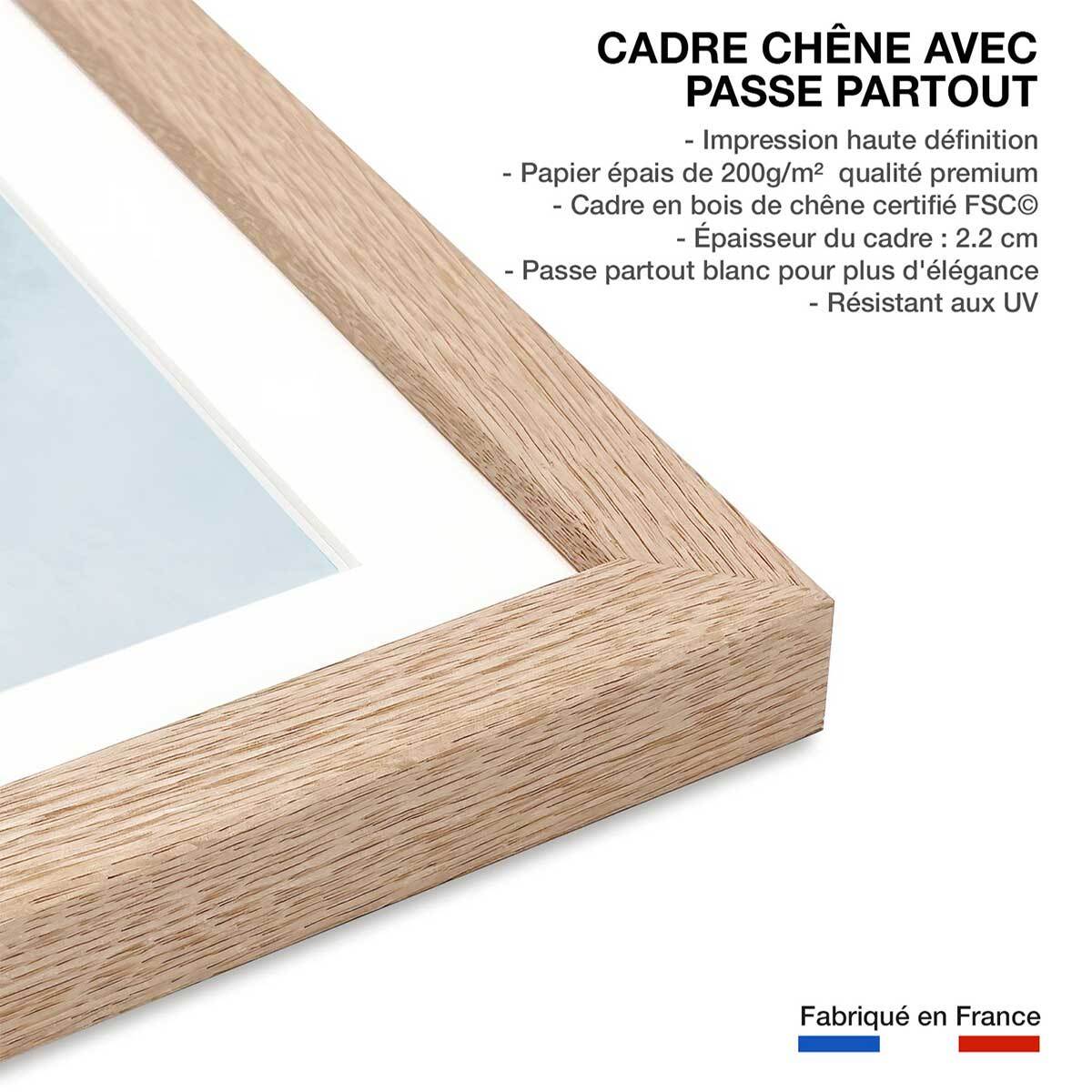 Affiche enfant rêver grand bleu  Affiche + cadre en bois - Chêne