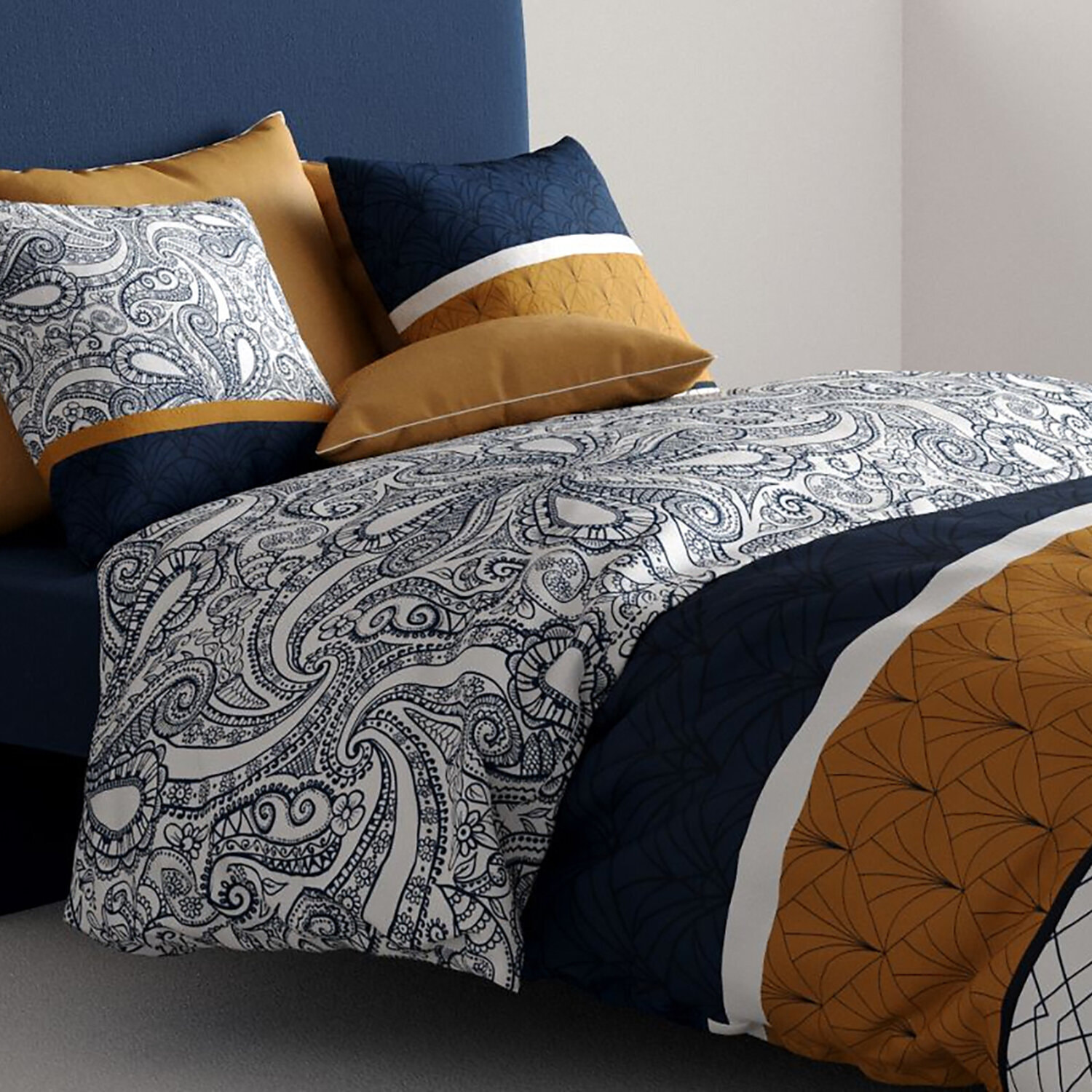 Parure housse de couette imprimé 100% coton - dakota - bleu