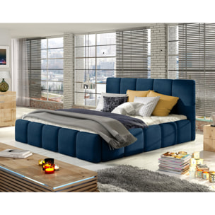 Lucea - lit coffre - 180x200 - sommier inclus - en velours - Bleu nuit
