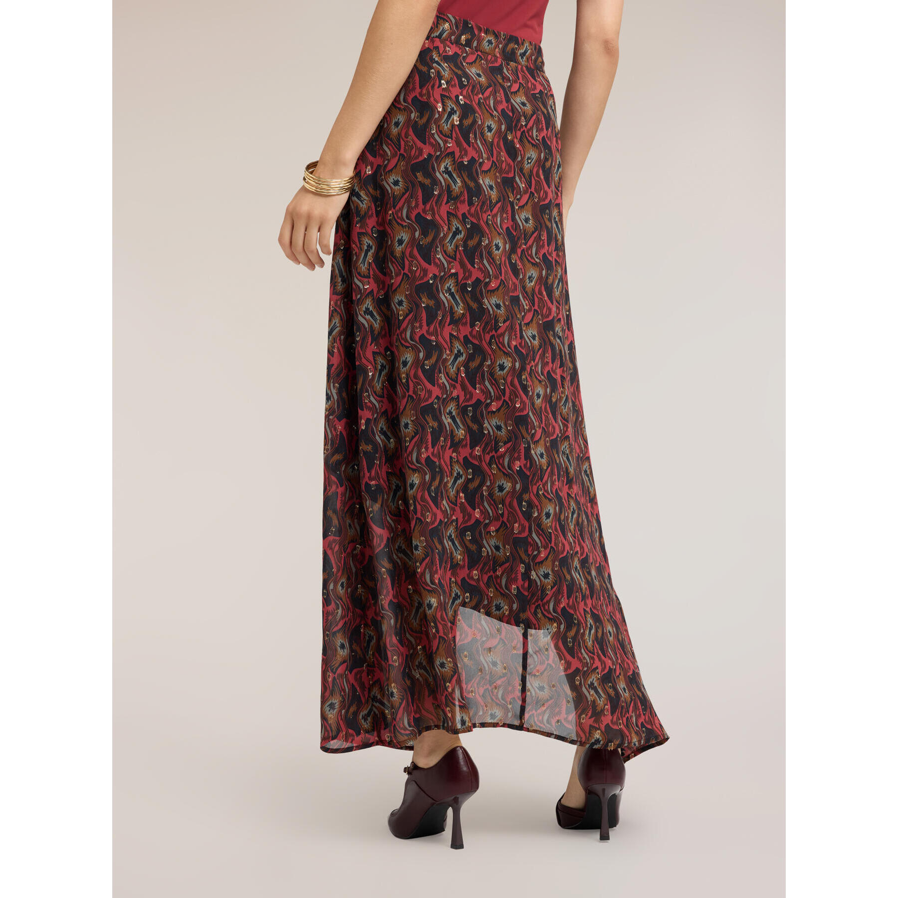 Motivi - Gonna maxi in georgette stampata - Rosso