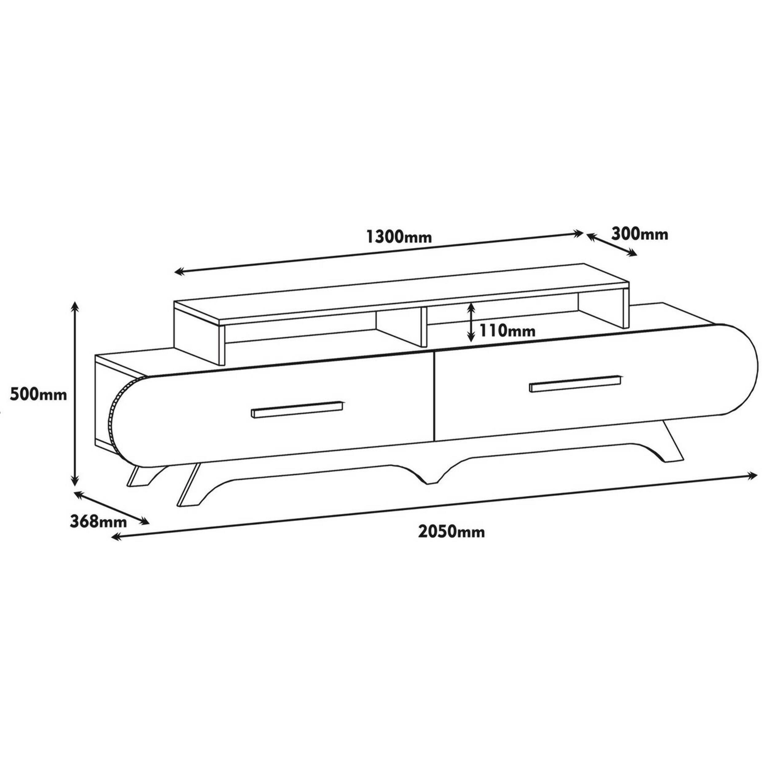 Mobile porta TV Dpereyr, Credenza da soggiorno, Armadio basso per TV, Base parete attrezzata, 205x37h50 cm, Noce e Bianco